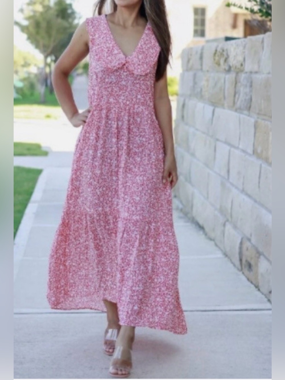 ZARA Oversized Printed Red Floral Maxi Dress Size XS